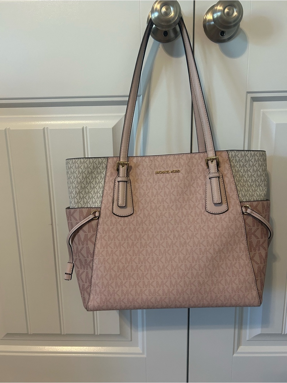 Michael Kors Blush Pink Logo Tote with Contrast Panels and matching wallet
